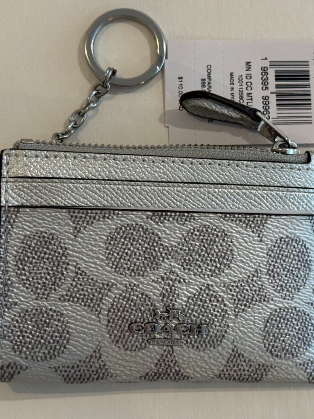 Coach Min/Skinny ID Case Card Holder Signature Canvas key chain/ Wallet Silver - Picture 4 of 14